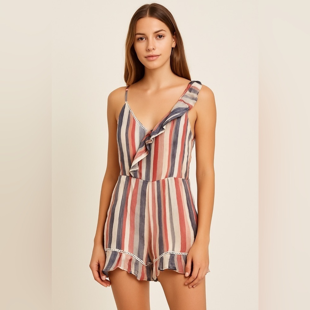 NEW- NWT RAGA Justice Ruffle Stripe Romper | Size S